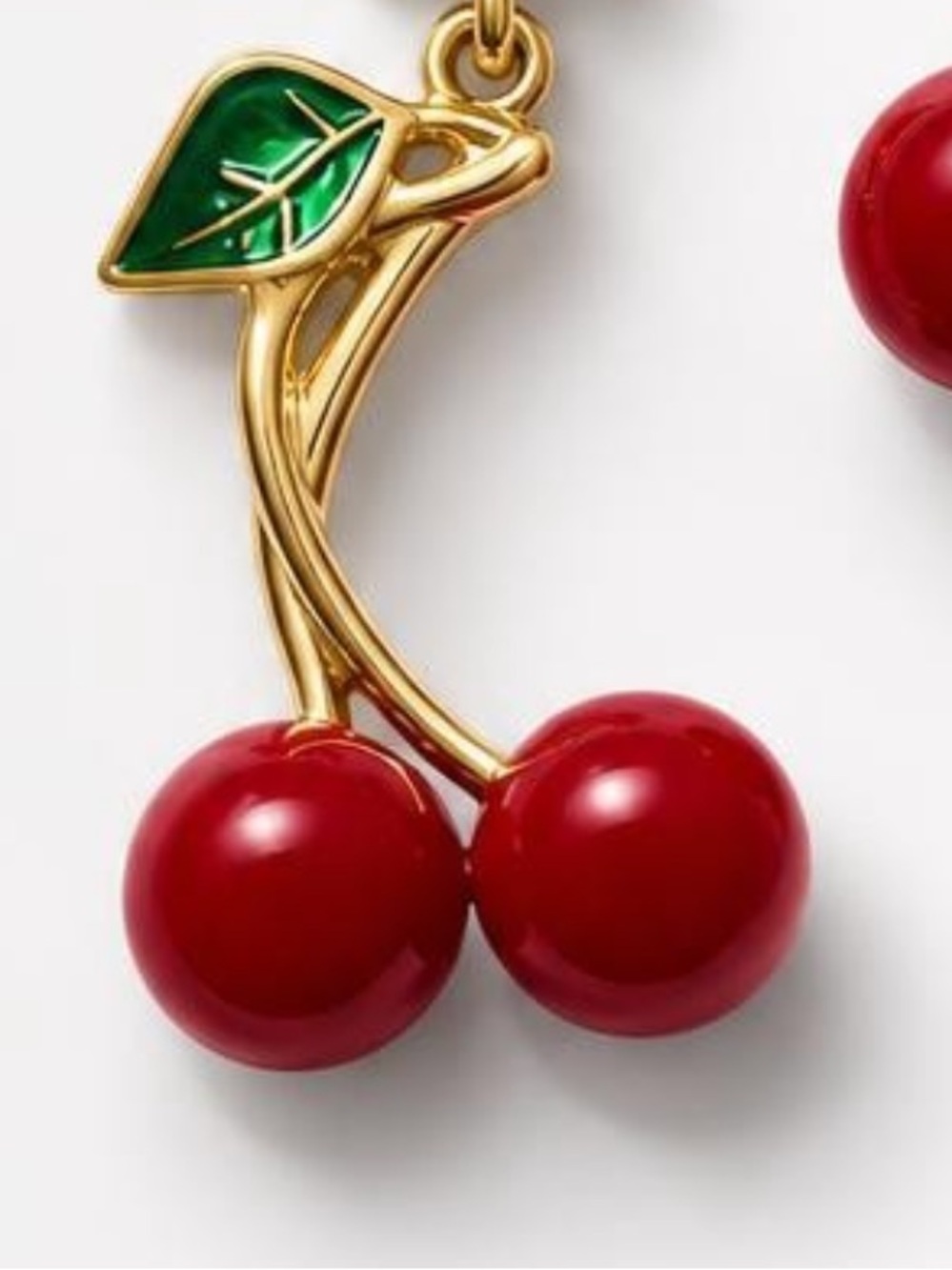 MUST HAVE…Gold-Tone Lettered Cherry Drop Earrings with Red Beads and Green Leaf - Picture 3 of 9